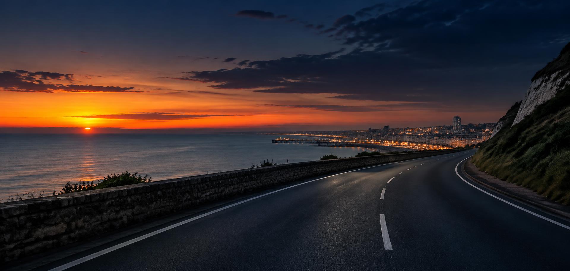 Brighton coastal road at dusk
