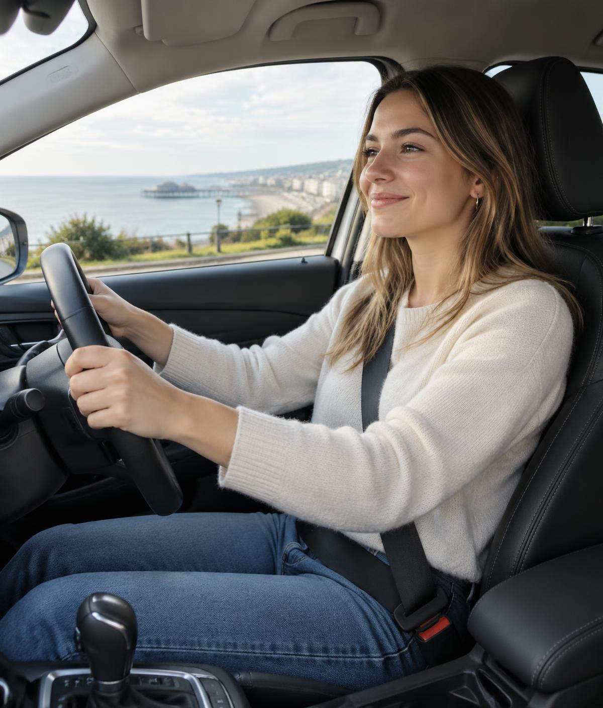 Learner driver enjoying an automatic driving lesson in Brighton